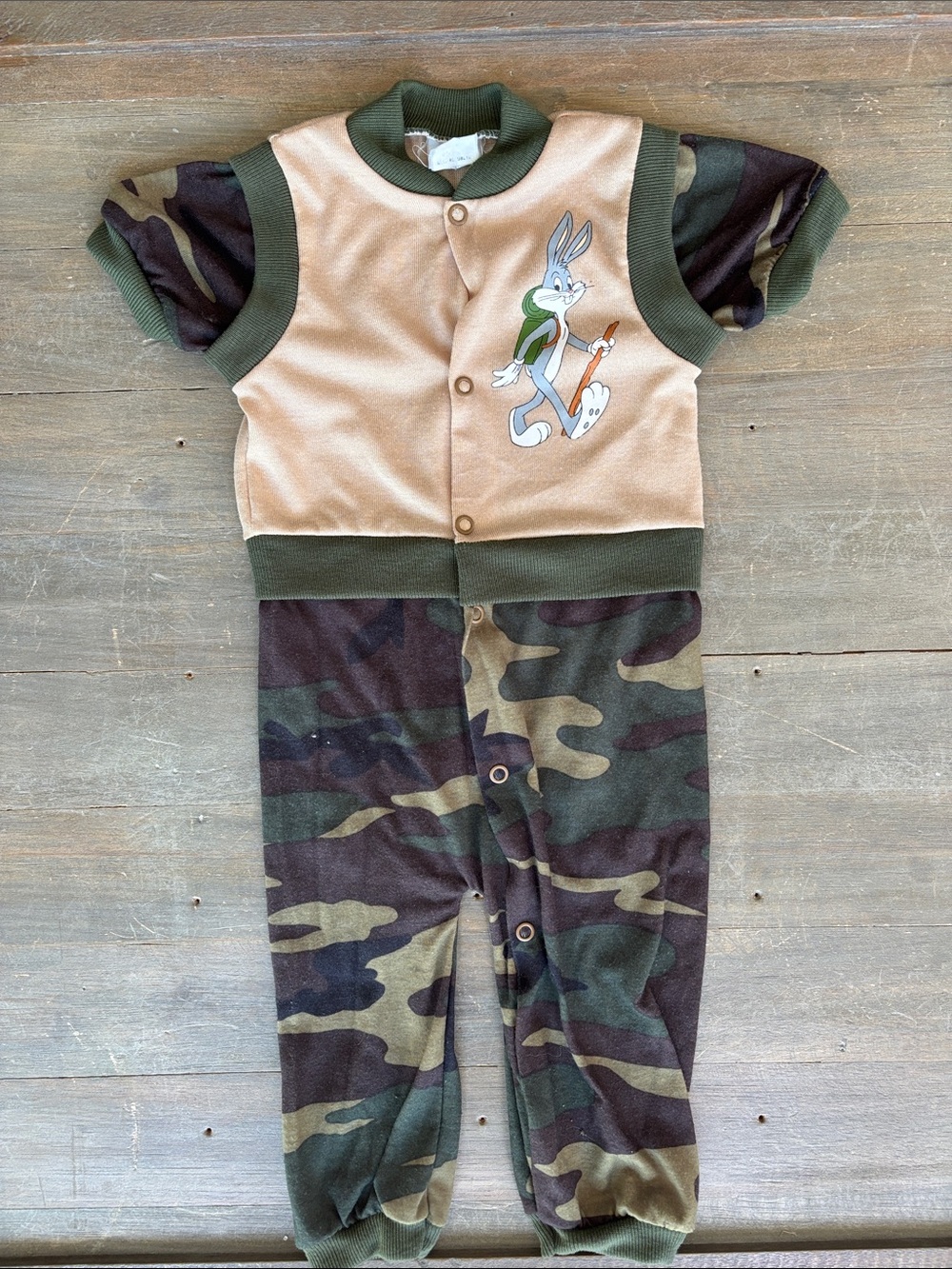Vintage Bugs Bunny camo baby jumpsuit